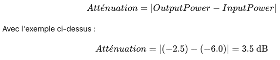 L’atténuation est la différence entre la puissance d’émission (Output Power) et la puissance de réception (Input Power) L’atténuation est la différence entre la puissance d’émission (Output Power) et la puissance de réception (Input Power)