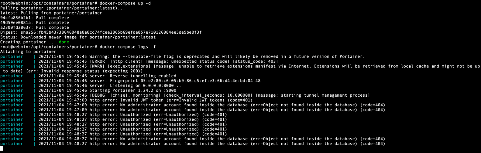 Lancement de Portainer via les commandes docker-compose Lancement de Portainer via les commandes docker-compose