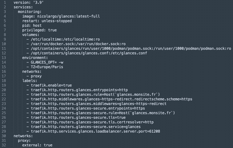 Voici le fichier docker-compose pour Glances Voici le fichier docker-compose pour Glances