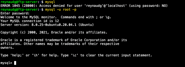 si vous avez activé l'authentification par mot de passe pour root, vous devrez utiliser une commande différente pour accéder au shell MySQL. si vous avez activé l'authentification par mot de passe pour root, vous devrez utiliser une commande différente pour accéder au shell MySQL.
