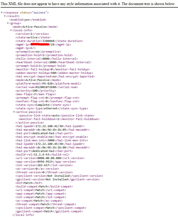 Requête pour vérifier l’état HA (y compris “Running Config”) Requête pour vérifier l’état HA (y compris “Running Config”)