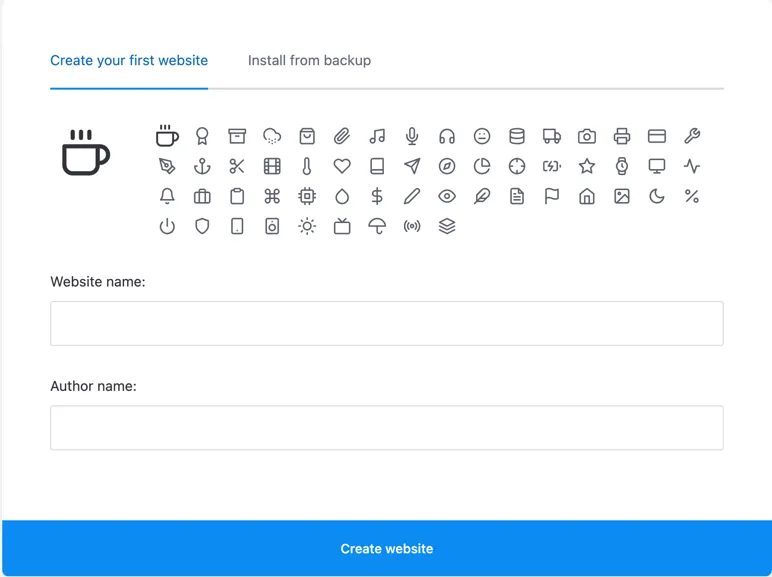 Lorsque vous ouvrez Publii pour la première fois, l'interface vous guide pour créer un nouveau site. Lorsque vous ouvrez Publii pour la première fois, l'interface vous guide pour créer un nouveau site.