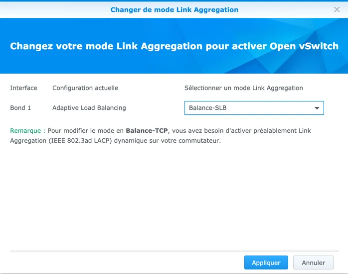 Sélectionner le mode souhaité pour Open vSwitch. Sélectionner le mode souhaité pour Open vSwitch.