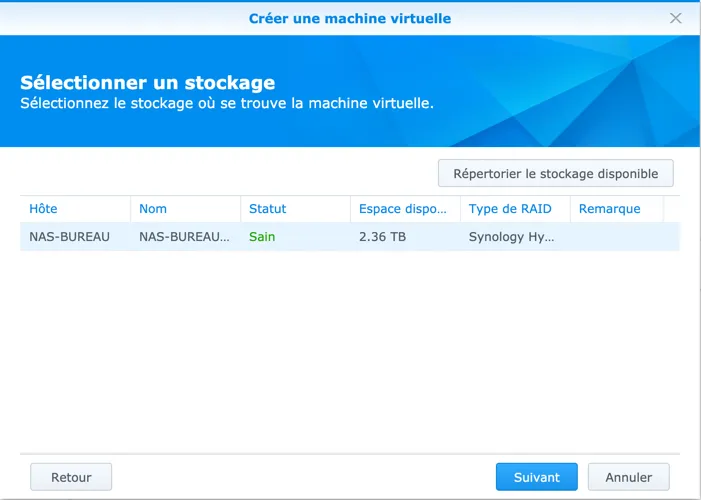 Sélectionner un lieu de stockage pour votre VM. Sélectionner un lieu de stockage pour votre VM.