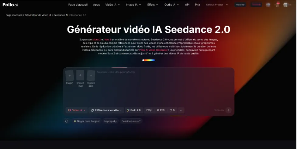 Le moyen le plus simple de débuter votre aventure en génération vidéo IA est via Pollo ai, qui offre un accès gratuit à Seedance 2.0. Le moyen le plus simple de débuter votre aventure en génération vidéo IA est via Pollo ai, qui offre un accès gratuit à Seedance 2.0.