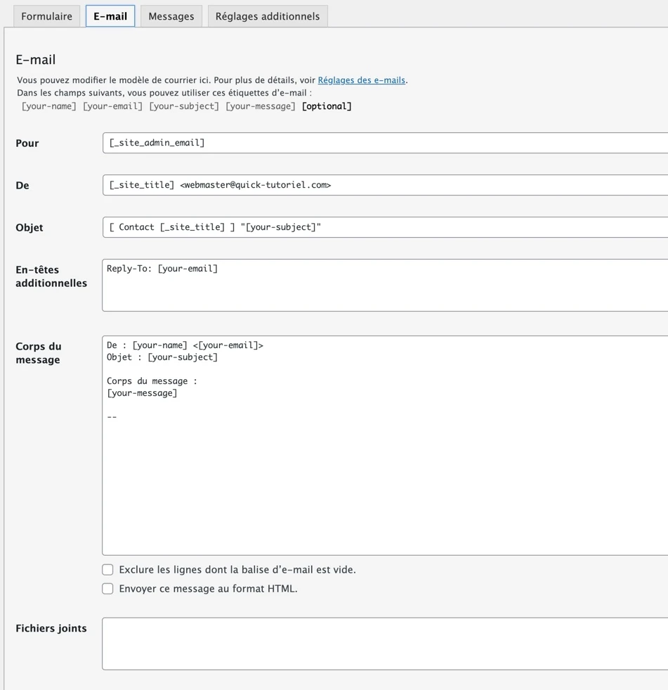 Options de configuration de votre formulaire WordPress Options de configuration de votre formulaire WordPress