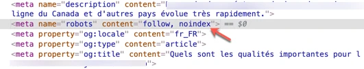 Vérifier si votre article est en noindex dans un navigateur comme chrome Vérifier si votre article est en noindex dans un navigateur comme chrome