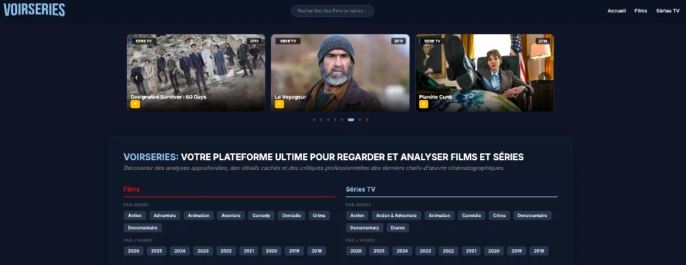 L'interface de voirserie est volontairement simple et accessible, conçue pour tous les utilisateurs, débutants comme confirmés. L'interface de voirserie est volontairement simple et accessible, conçue pour tous les utilisateurs, débutants comme confirmés.