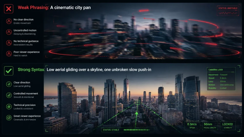 Relisez la consigne en repérant des termes comme « panoramique ample », « orbite », « travelling dynamique » ou « révélation spectaculaire ». Relisez la consigne en repérant des termes comme « panoramique ample », « orbite », « travelling dynamique » ou « révélation spectaculaire ».